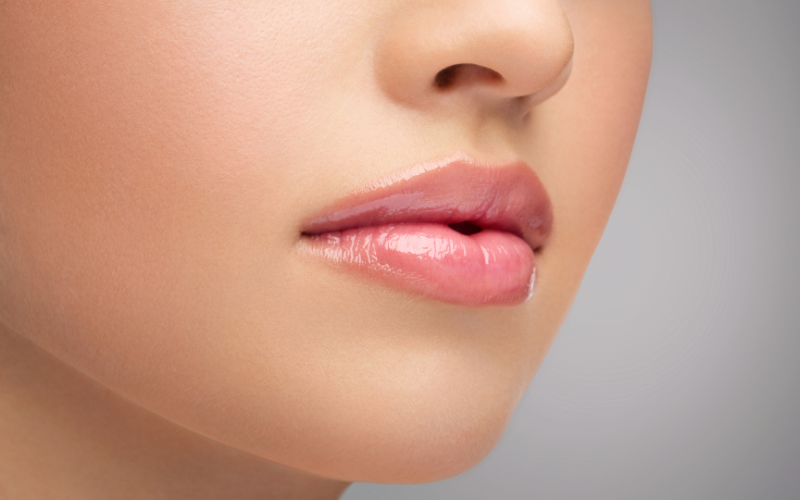 Completed lip shape drawn on latex skin after PMU practice session